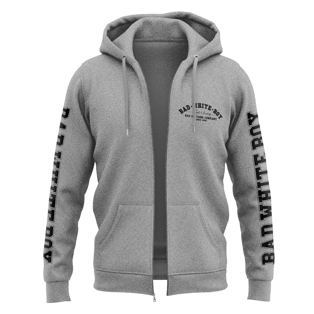 Fuck-Society_Kapu-Zippjacke_FrontjaJ9revQVaNaW Bad White Boy - Fuck Society, Kapu-Zippjacke / Zipp-Hoody grau meliert / heather grey