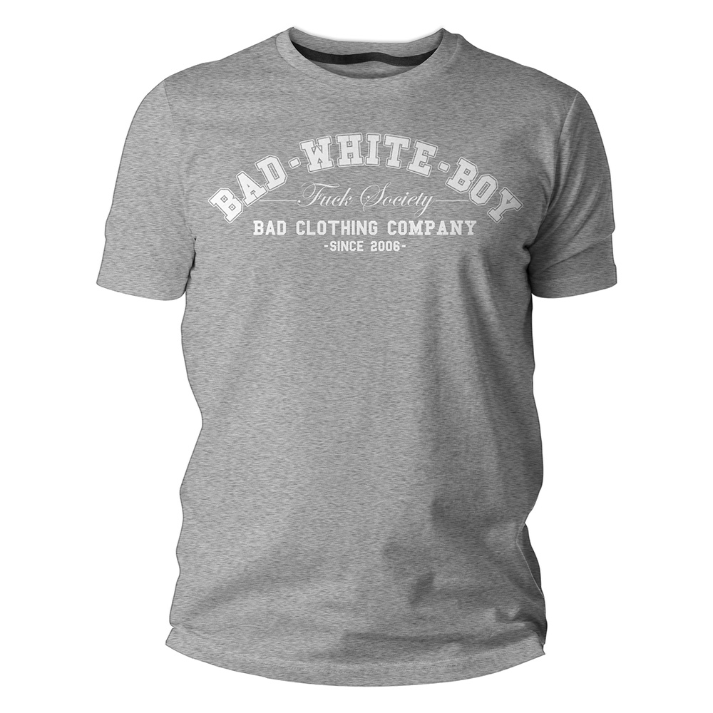 TS-BWB-Fuck-Society-grau-melliert-Front Bad White Boy - Fuck Society, T-Shirt grau meliert / heather grey