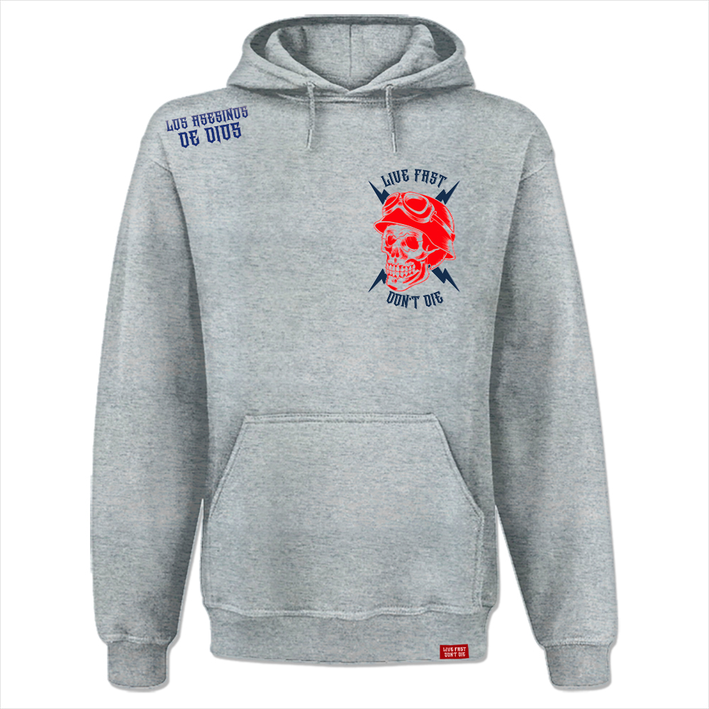 Kapu-LADD-skull-grau-meliert-front-neu Los Asesinos De Dios - Skull, Kapu / Hooded Sweat grau meliert