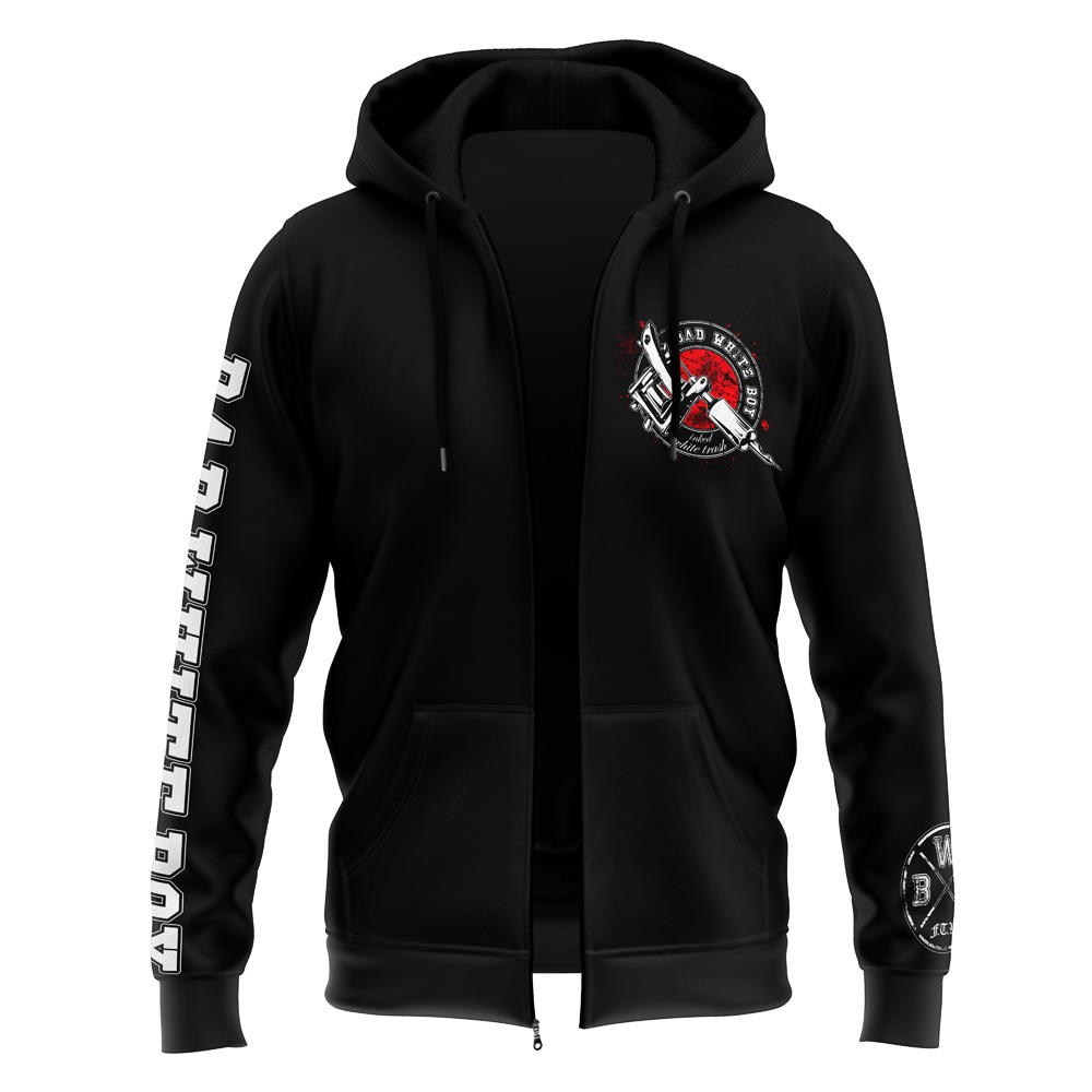 BadWhite-Boy-InkedWhiteTrash_Kapu-Zippjacke_Zipp-Hoody_schwarz_black_Front Bad White Boy - Inked White Trash, Kapu-Zippjacke / Zipp-Hoody schwarz / black