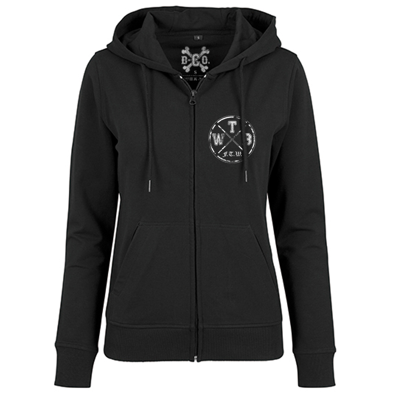 WTB-Kapu-Zipp-Front White Trash Babe - Fuck Society, Girls Kapuzen-Zippjacke / Hooded Zipp