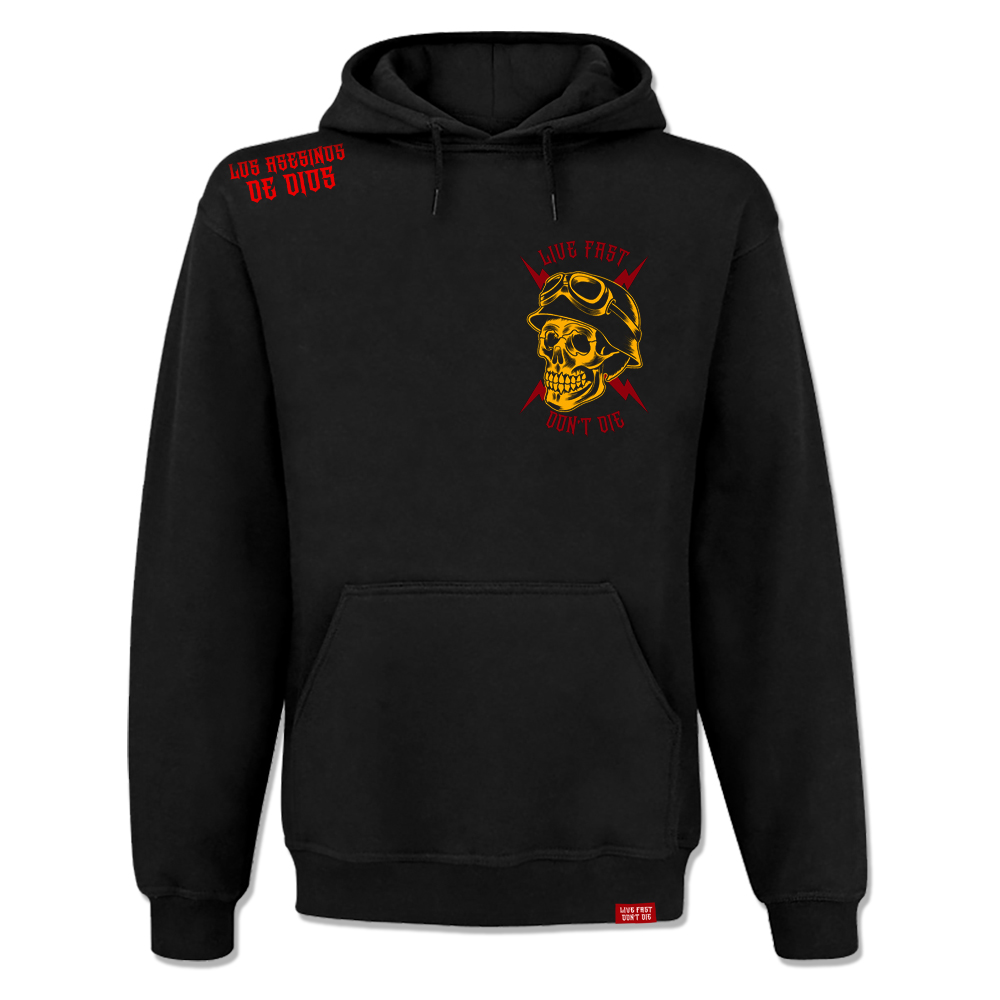 Kapu-LADD-skull-sw-Front Los Asesinos De Dios - Skull, Kapu / Hooded Sweat schwarz