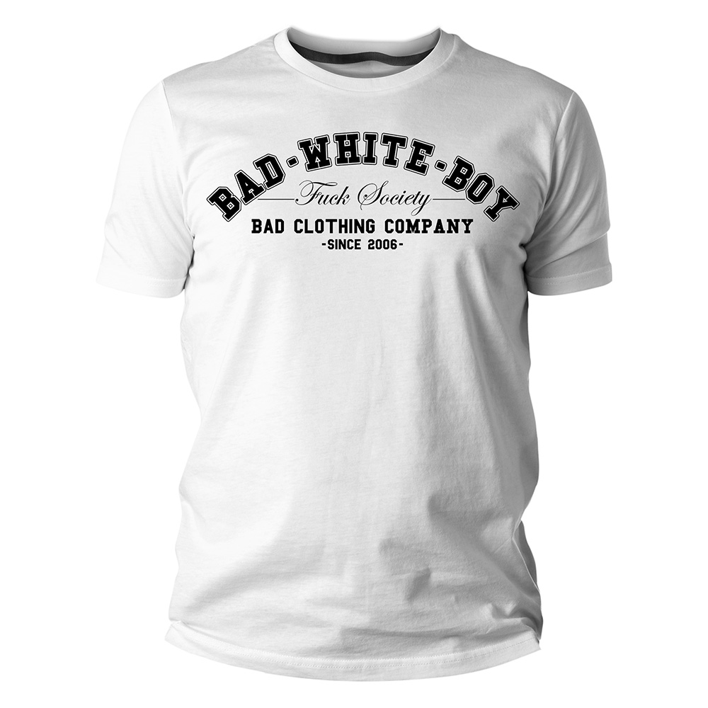 TS-BWB-Fuck-Society-weiss-Front Bad White Boy - Fuck Society, T-Shirt weiss / white